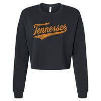 Tennessee Baseball Sports Script Cursive Flag Swoosh Retro Cropped Pullover Crew
