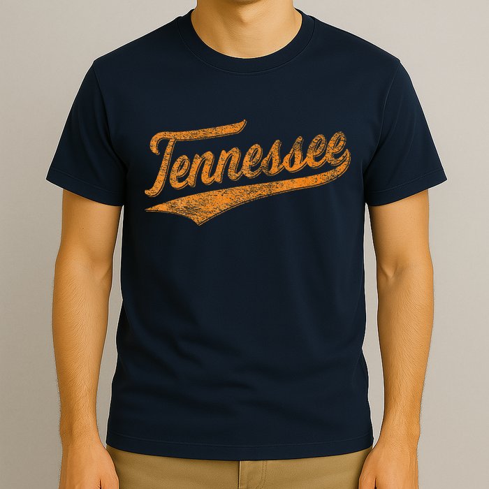 Tennessee Baseball Sports Script Cursive Flag Swoosh Retro T-Shirt