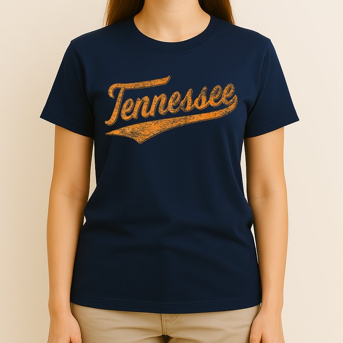 Tennessee Baseball Sports Script Cursive Flag Swoosh Retro T-Shirt