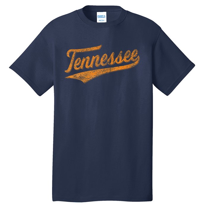 Tennessee Baseball Sports Script Cursive Flag Swoosh Retro Tall T-Shirt