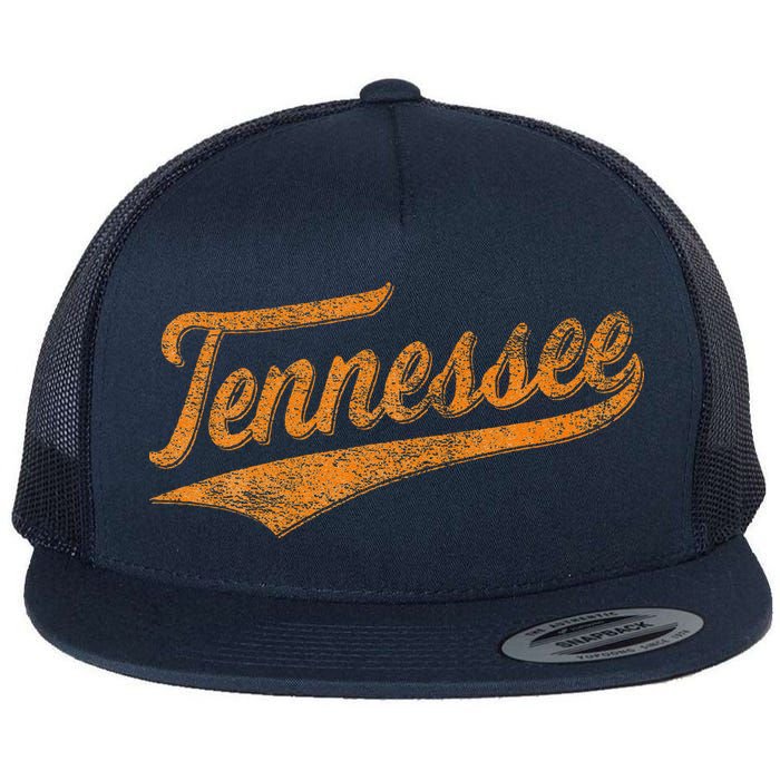 Tennessee Baseball Sports Script Cursive Flag Swoosh Retro Flat Bill Trucker Hat