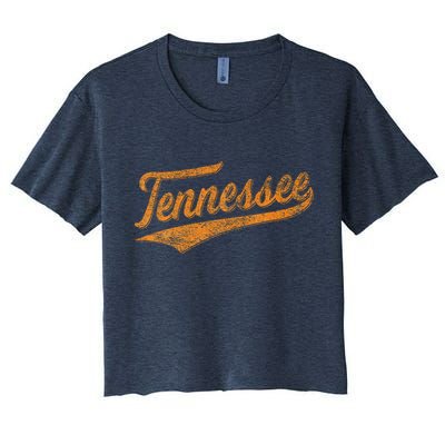 Tennessee Baseball Sports Script Cursive Flag Swoosh Retro Women's Crop Top Tee