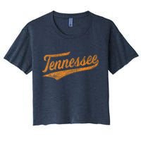 Tennessee Baseball Sports Script Cursive Flag Swoosh Retro Women's Crop Top Tee