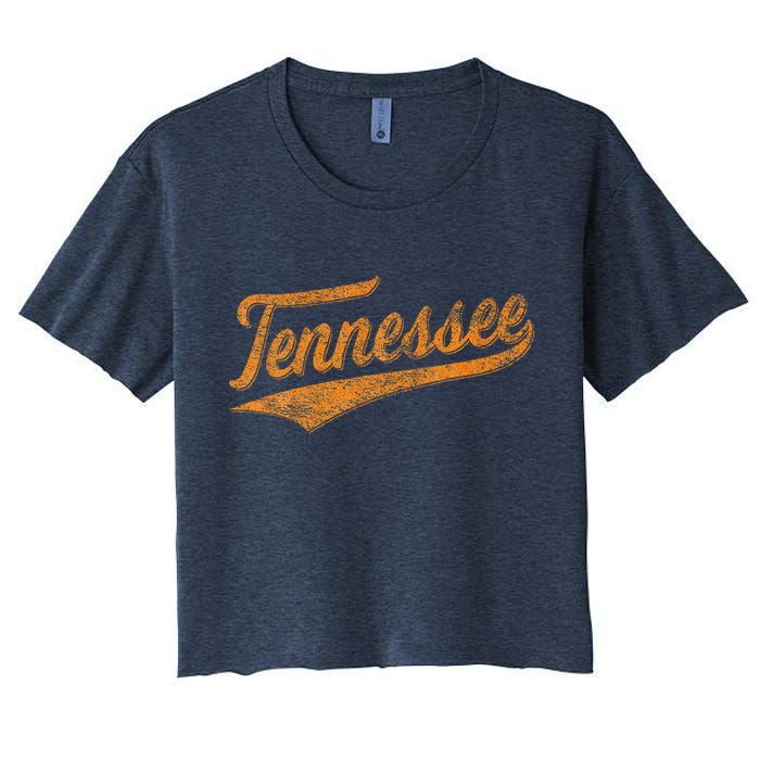 Tennessee Baseball Sports Script Cursive Flag Swoosh Retro Women's Crop Top Tee