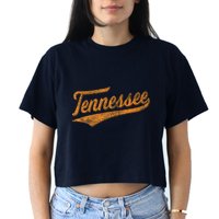 Tennessee Baseball Sports Script Cursive Flag Swoosh Retro Women's Crop Top Tee
