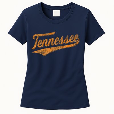 Tennessee Baseball Sports Script Cursive Flag Swoosh Retro Womens T-Shirt
