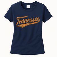 Tennessee Baseball Sports Script Cursive Flag Swoosh Retro Womens T-Shirt