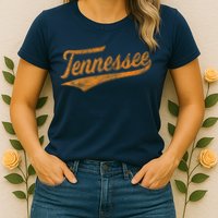 Tennessee Baseball Sports Script Cursive Flag Swoosh Retro Womens T-Shirt