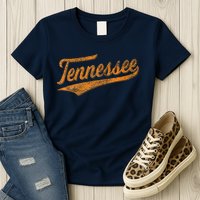 Tennessee Baseball Sports Script Cursive Flag Swoosh Retro Womens T-Shirt