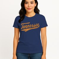 Tennessee Baseball Sports Script Cursive Flag Swoosh Retro Womens T-Shirt
