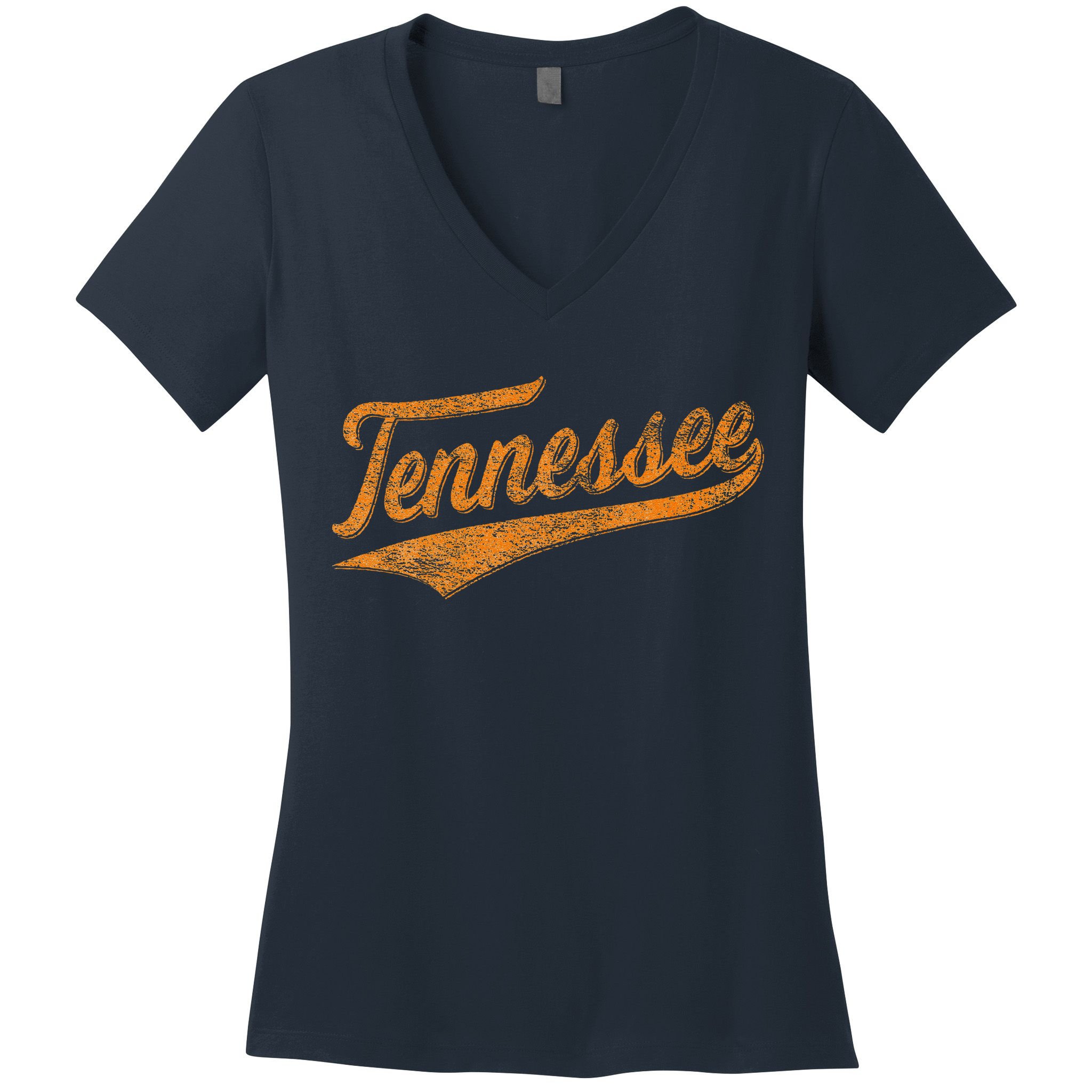 Tennessee Baseball Sports Script Cursive Flag Swoosh Retro Women's V-Neck T-Shirt
