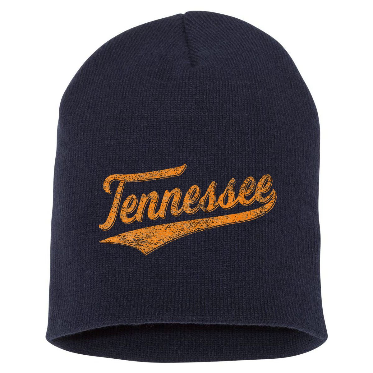 Tennessee Baseball Sports Script Cursive Flag Swoosh Retro Short Acrylic Beanie