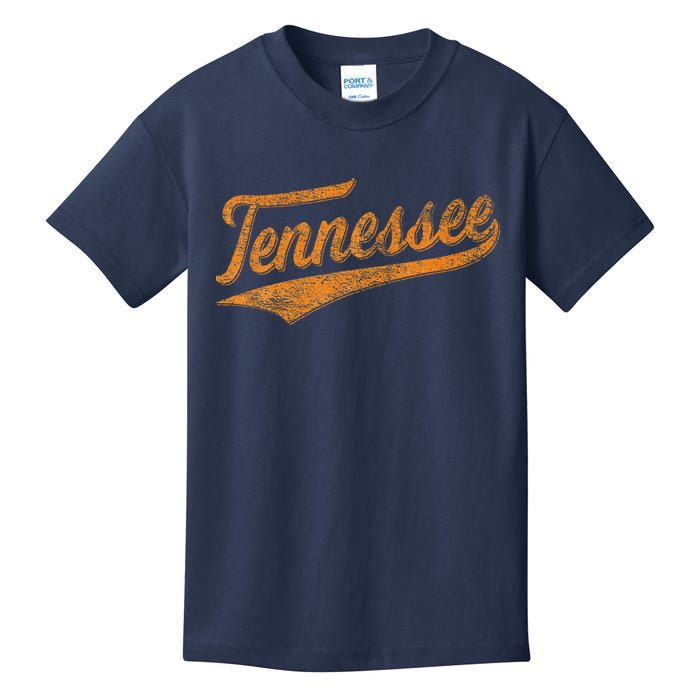Tennessee Baseball Sports Script Cursive Flag Swoosh Retro Kids T-Shirt