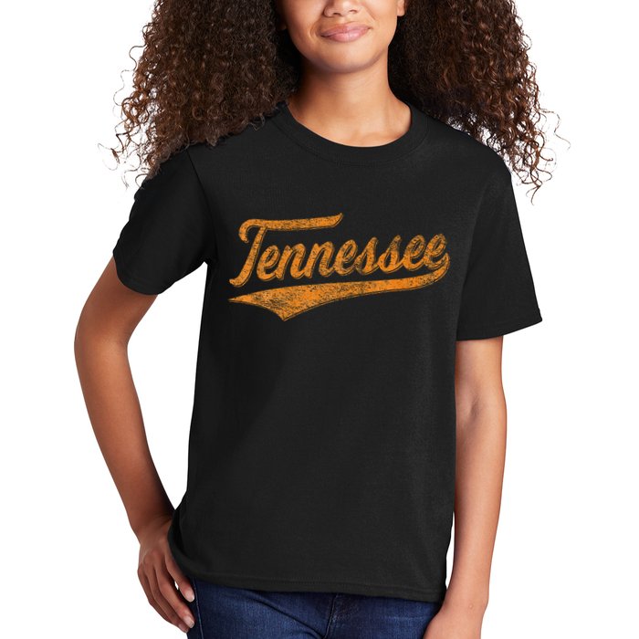 Tennessee Baseball Sports Script Cursive Flag Swoosh Retro Kids T-Shirt