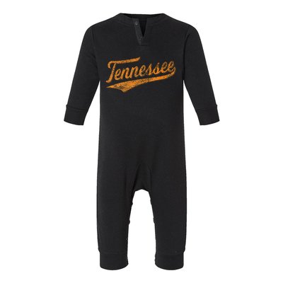 Tennessee Baseball Sports Script Cursive Flag Swoosh Retro Infant Fleece One Piece