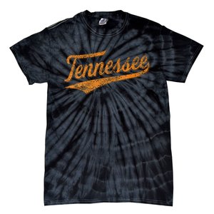 Tennessee Baseball Sports Script Cursive Flag Swoosh Retro Tie-Dye T-Shirt