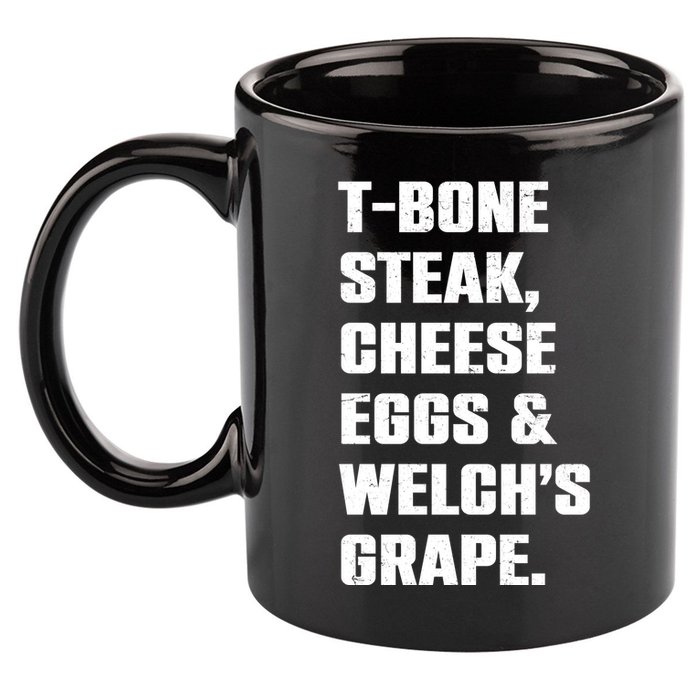 T Bone Steak Cheese Eggs And Welchs Grape 11oz C Handle Ceramic Mug