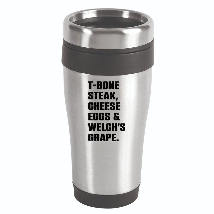 T Bone Steak Cheese Eggs And Welchs Grape 16oz Travel Tumbler