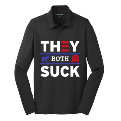 They Both Suck Funny Anti Political Party Libertarian Silk Touch Performance Long Sleeve Polo