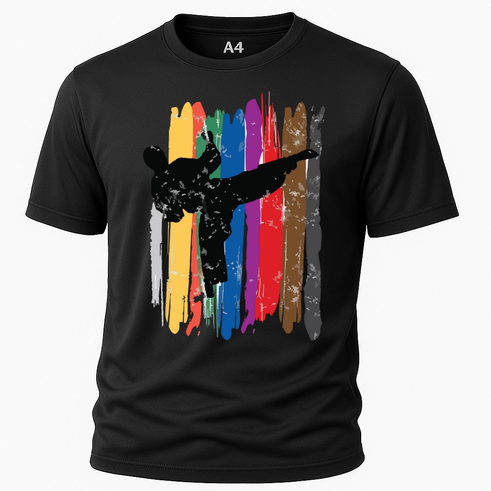Taekwondo Belts Silhouette Distressed Martial Arts Gift Cooling Performance Crew T-Shirt