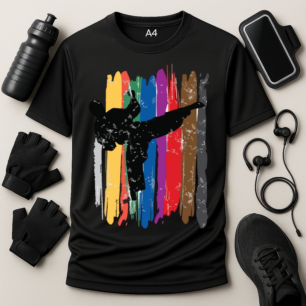 Taekwondo Belts Silhouette Distressed Martial Arts Gift Cooling Performance Crew T-Shirt