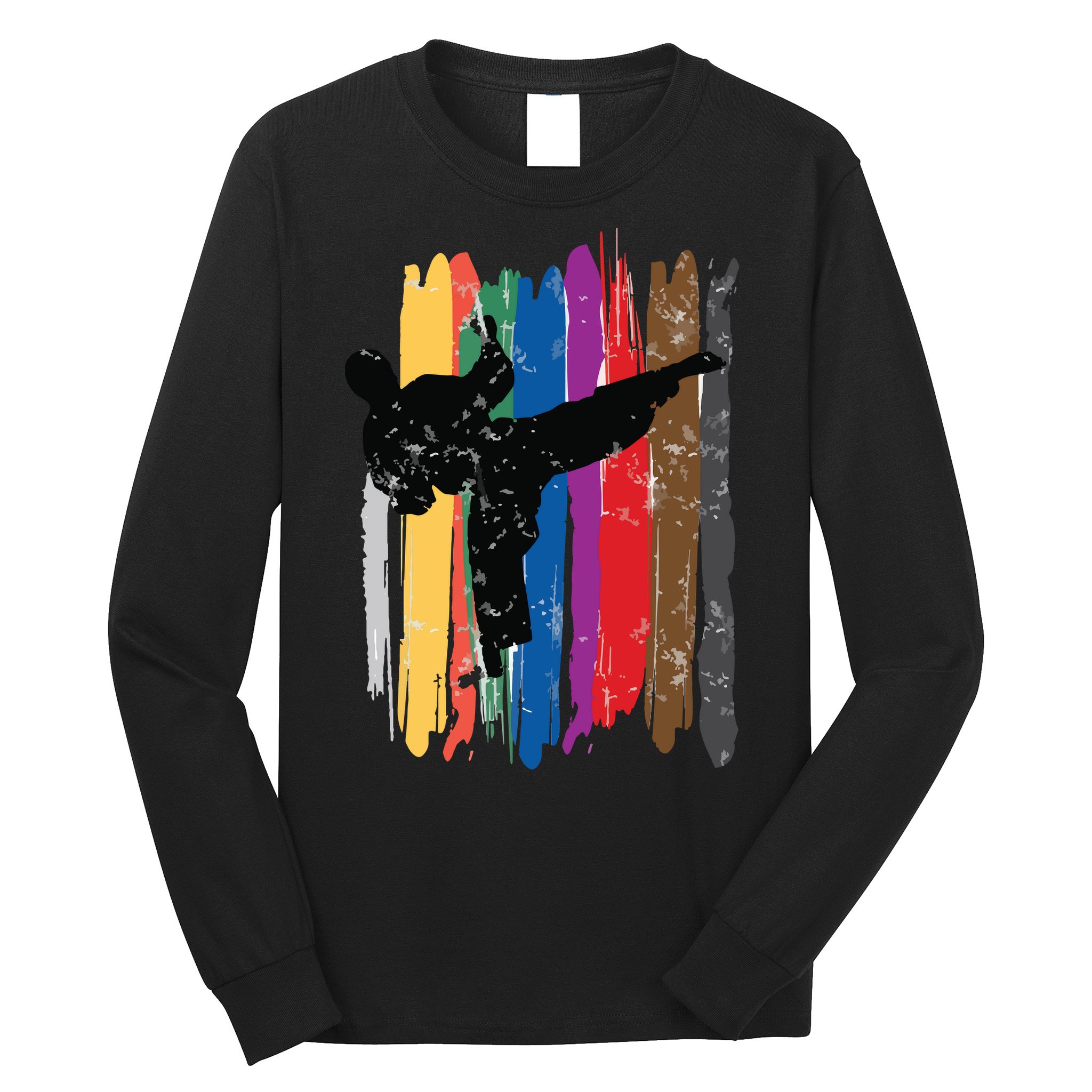Taekwondo Belts Silhouette Distressed Martial Arts Gift Long Sleeve Shirt