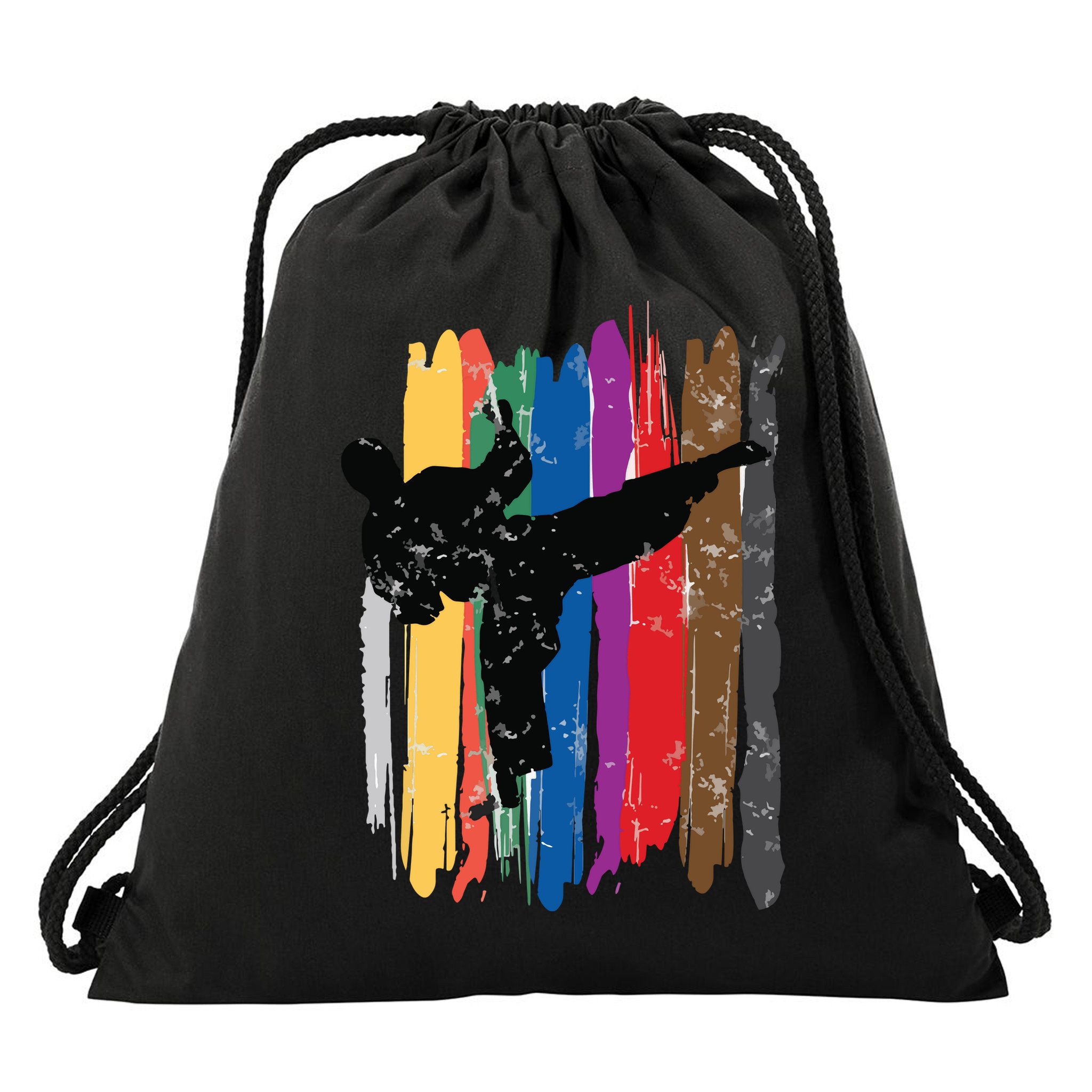 Taekwondo Belts Silhouette Distressed Martial Arts Gift Drawstring Bag