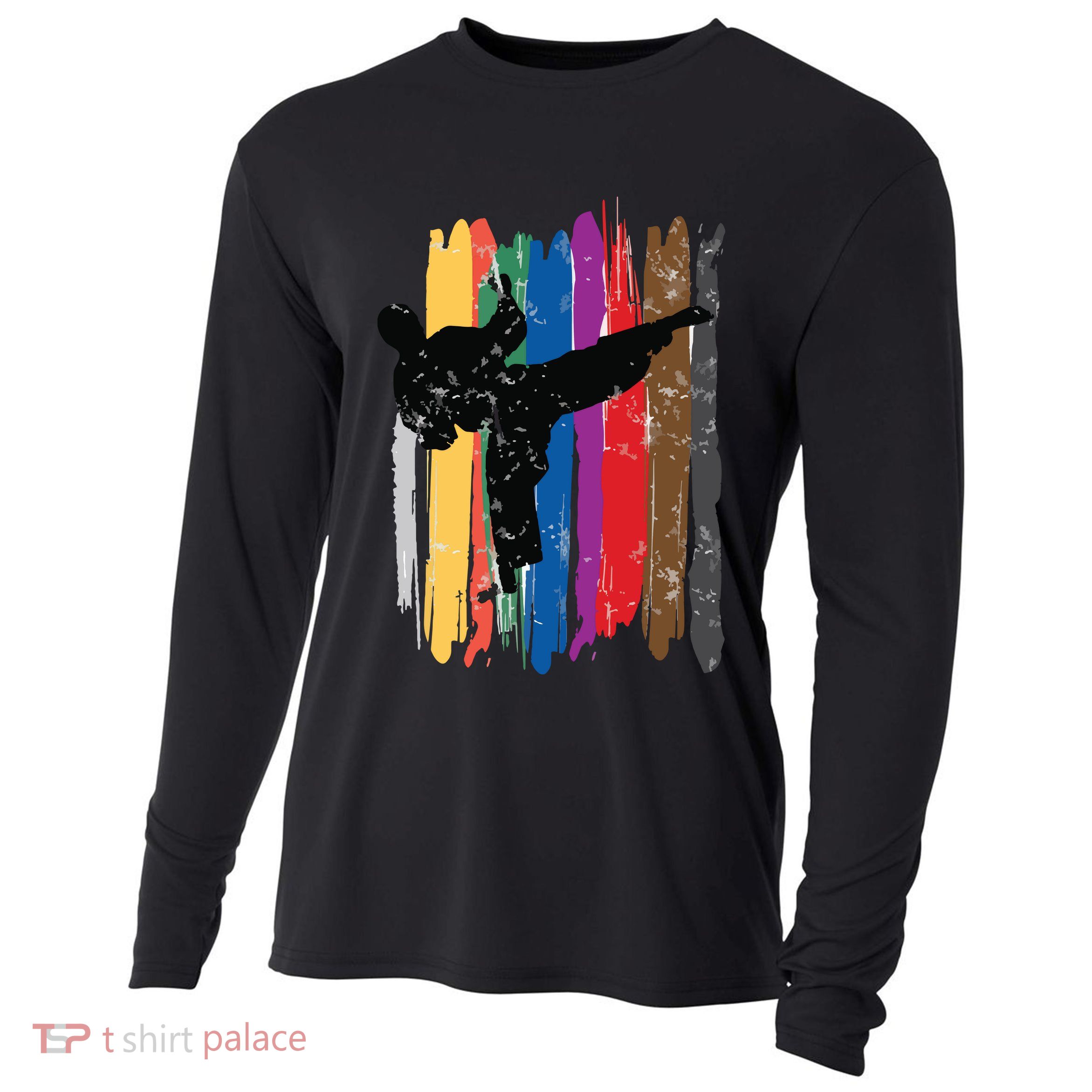 Taekwondo Belts Silhouette Distressed Martial Arts Gift Cooling Performance Long Sleeve Crew