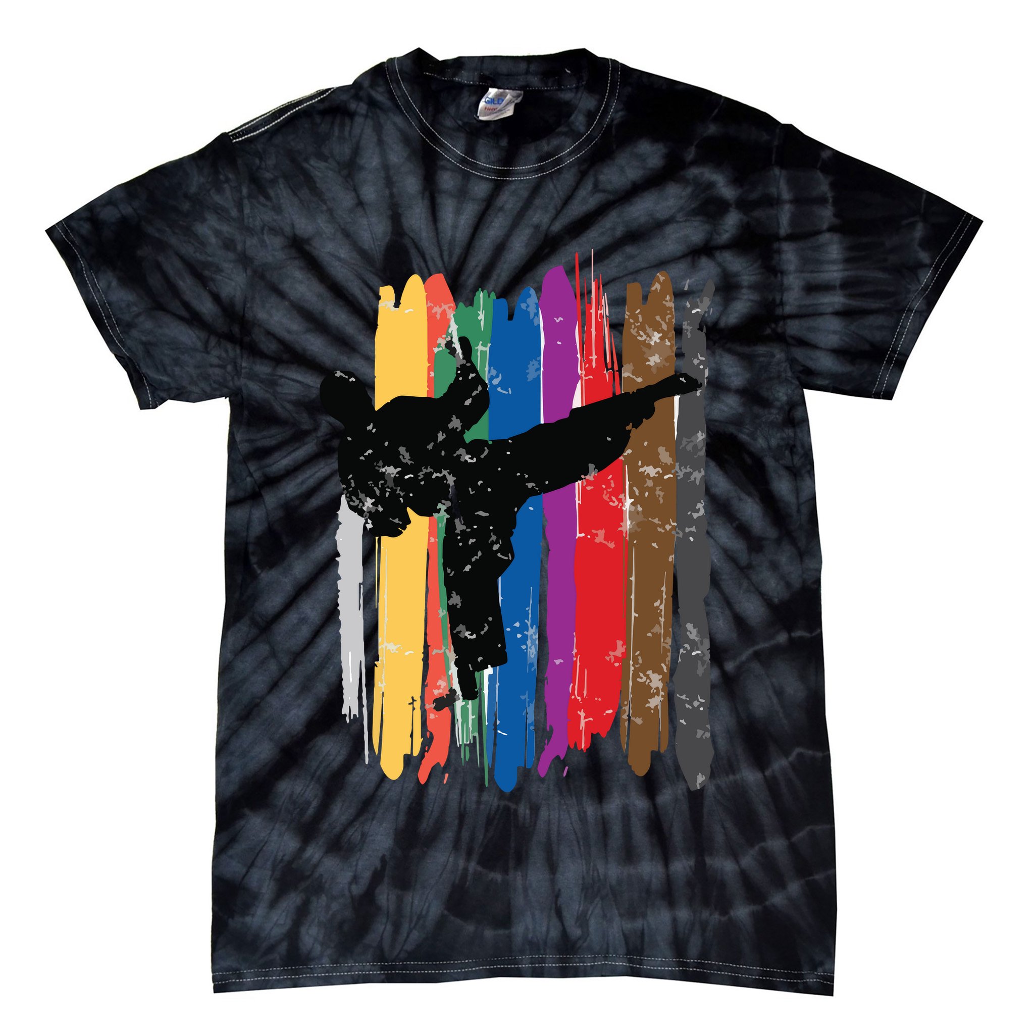 Taekwondo Belts Silhouette Distressed Martial Arts Gift Tie-Dye T-Shirt