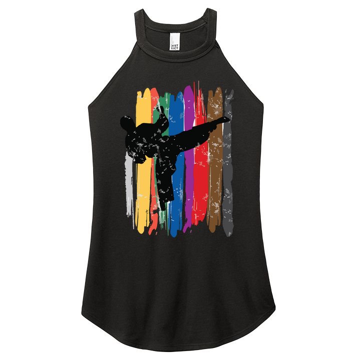 Taekwondo Belts Silhouette Distressed Martial Arts Gift Women's Perfect Tri Rocker Tank