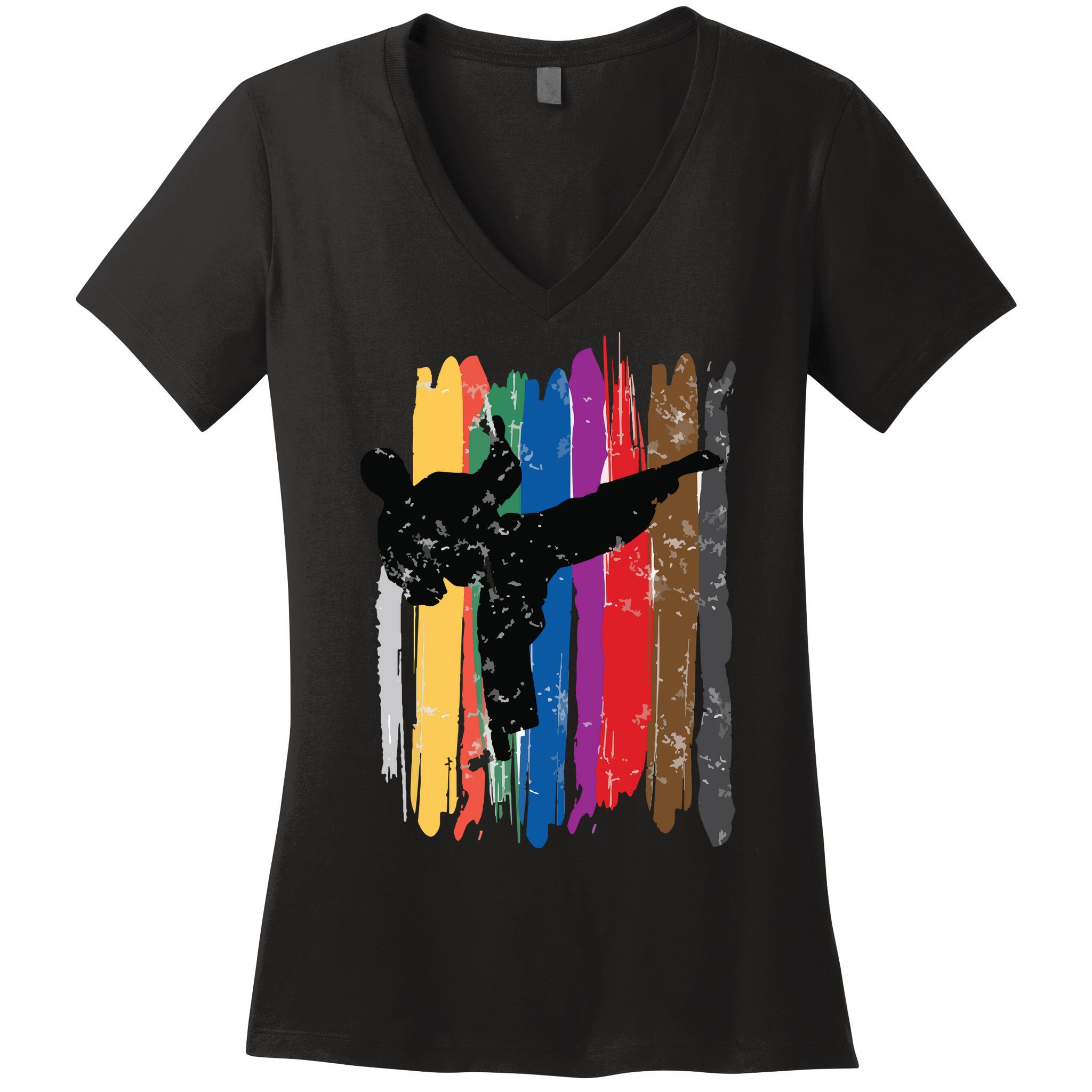 Taekwondo Belts Silhouette Distressed Martial Arts Gift Women's V-Neck T-Shirt