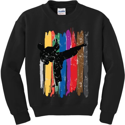 Taekwondo Belts Silhouette Distressed Martial Arts Gift Kids Sweatshirt