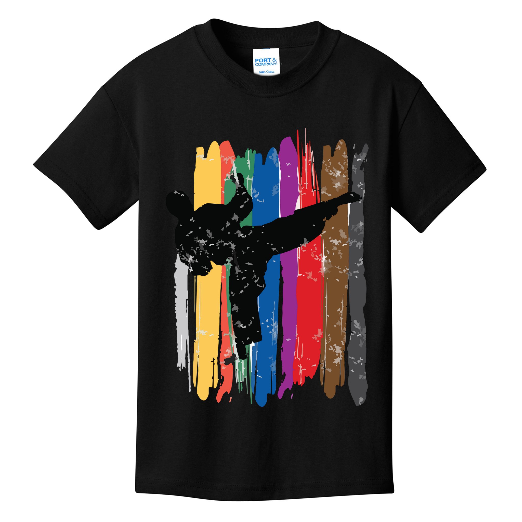 Taekwondo Belts Silhouette Distressed Martial Arts Gift Kids T-Shirt