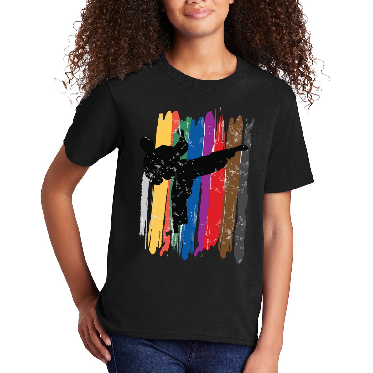 Taekwondo Belts Silhouette Distressed Martial Arts Gift Kids T-Shirt