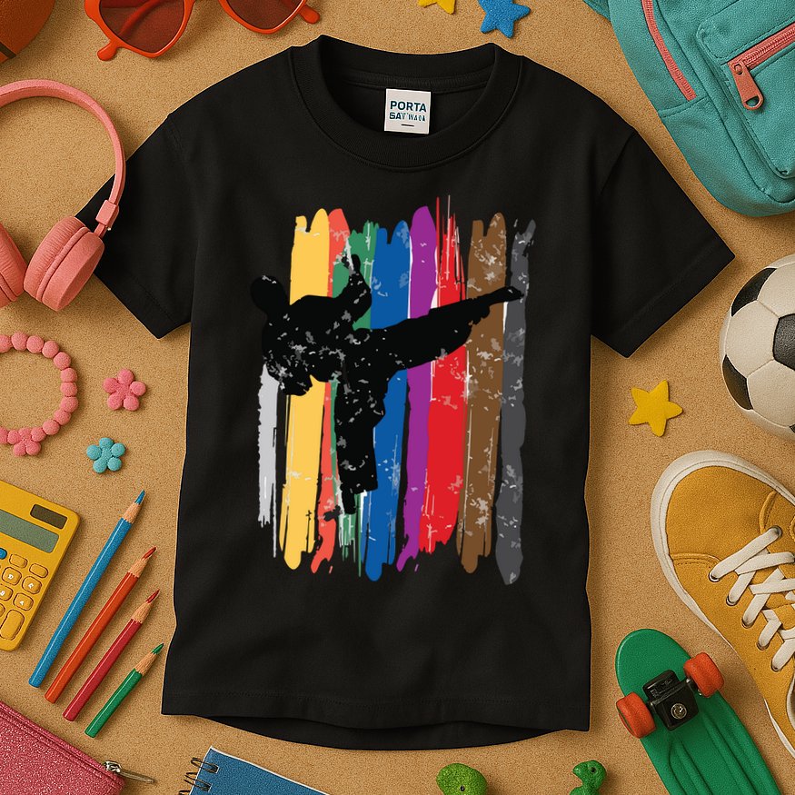Taekwondo Belts Silhouette Distressed Martial Arts Gift Kids T-Shirt