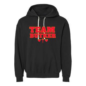 Team Butker Surname Cross Hearts Christian Family Name Garment-Dyed Fleece Hoodie