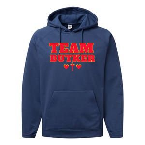 Team Butker Surname Cross Hearts Christian Family Name Performance Fleece Hoodie