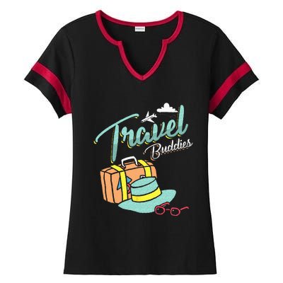 Travel Buddies Summer Getaway Vacation Traveling Traveler Ladies Halftime Notch Neck Tee