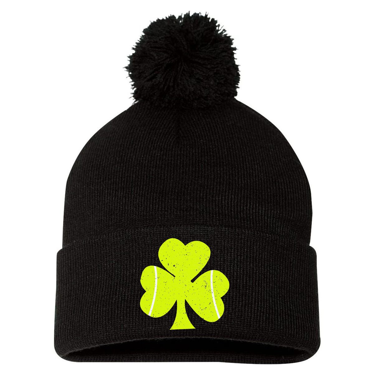 Tennis Ball St Patricks Day Shamrock Pom Pom 12in Knit Beanie