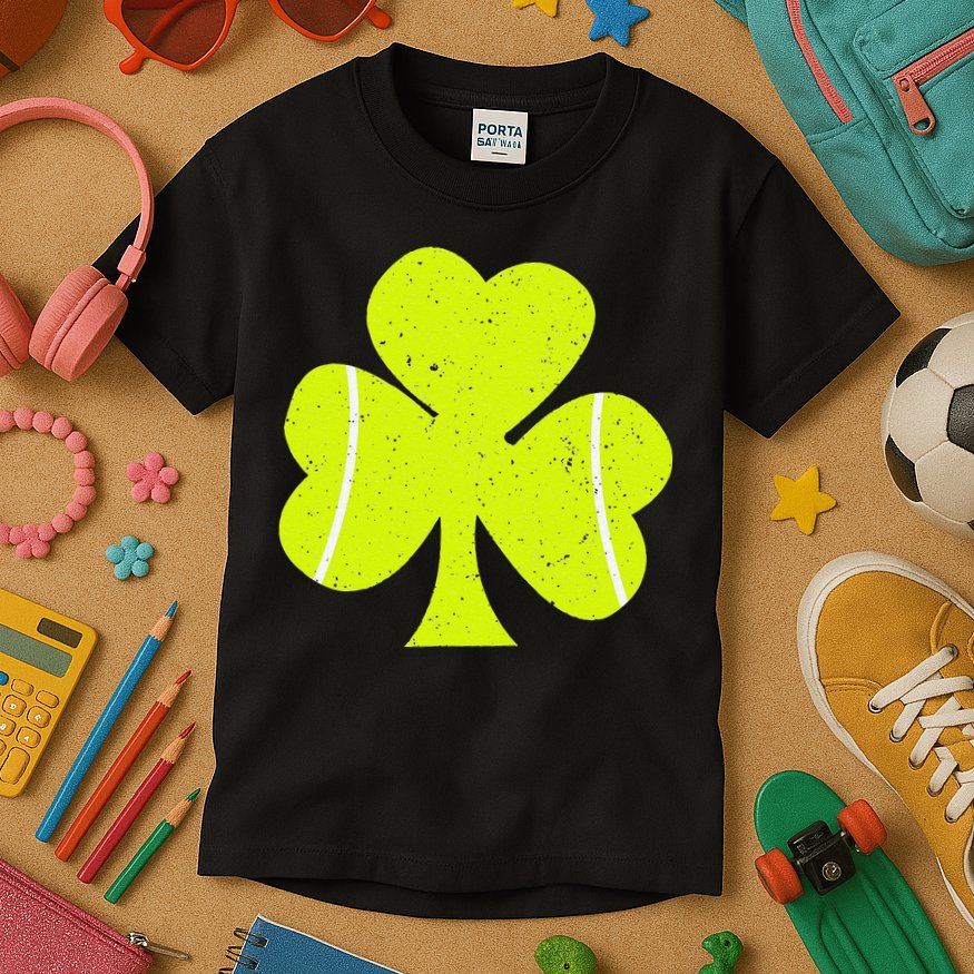 Tennis Ball St Patricks Day Shamrock Kids T-Shirt