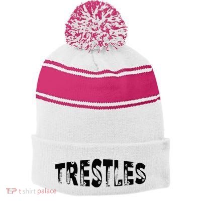 Trestles Beach Surfing Cool Surf Spot For Surfers Stripe Pom Pom Beanie