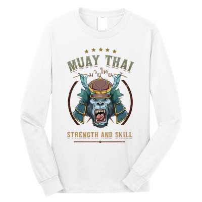 Thai Boxing Strength And Skill Muay Thai And Samurai Long Sleeve Shirt