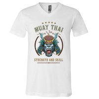 Thai Boxing Strength And Skill Muay Thai And Samurai V-Neck T-Shirt