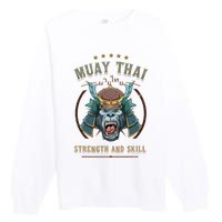 Thai Boxing Strength And Skill Muay Thai And Samurai Premium Crewneck Sweatshirt