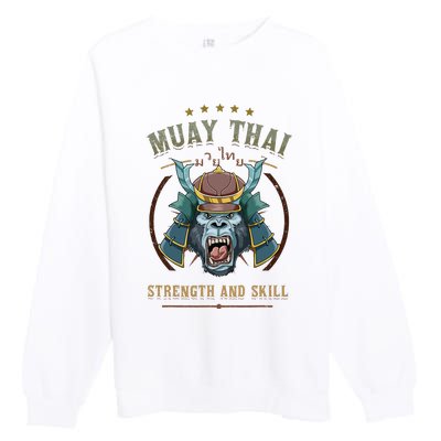 Thai Boxing Strength And Skill Muay Thai And Samurai Premium Crewneck Sweatshirt