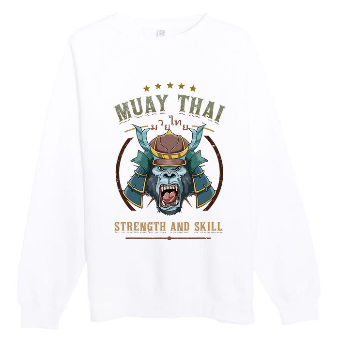 Thai Boxing Strength And Skill Muay Thai And Samurai Premium Crewneck Sweatshirt