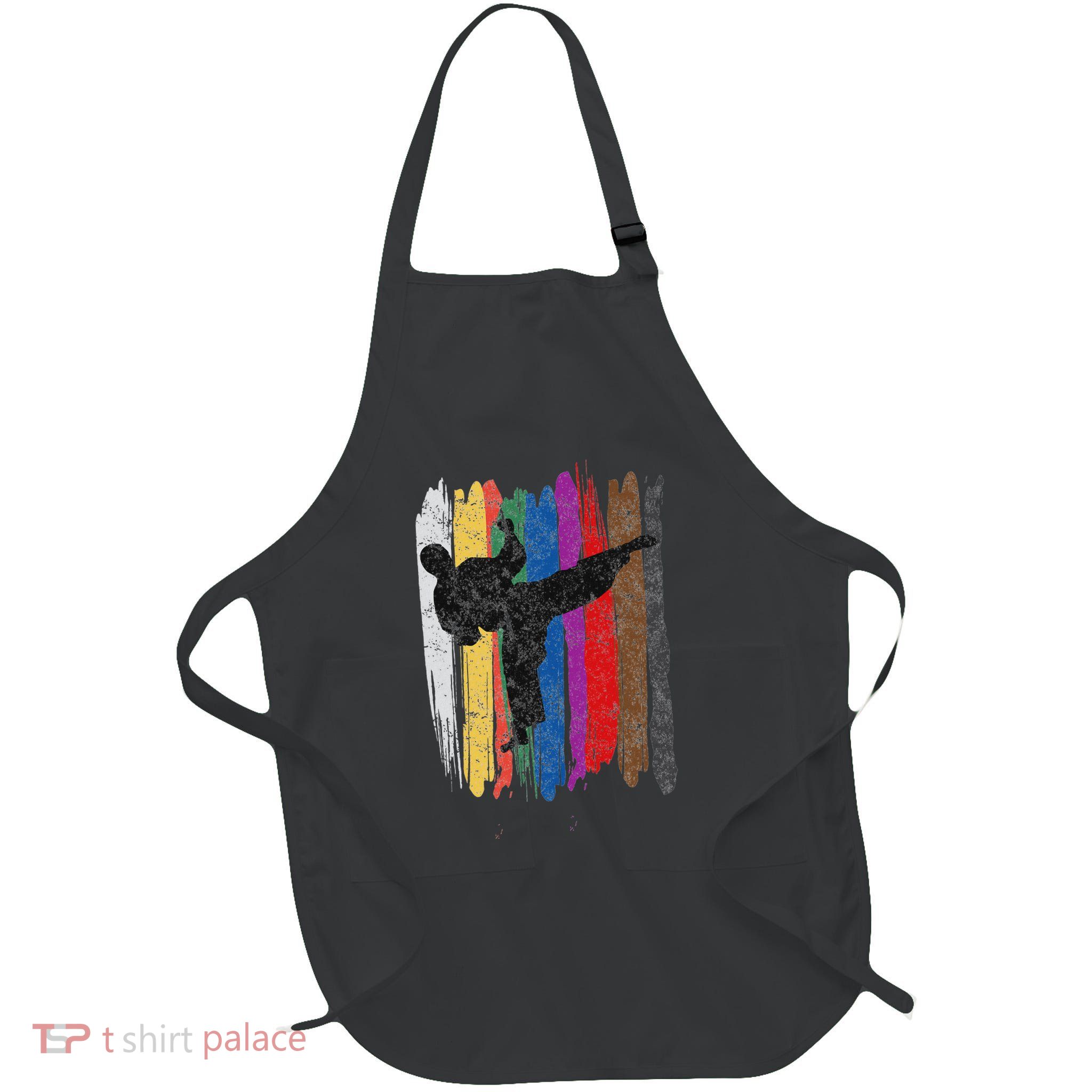 Taekwondo Belt Silhouette Distressed Martial Arts Gift Full-Length Apron With Pockets