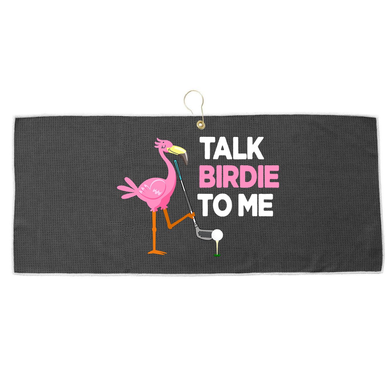 Talk Birdie To Me Flamingo Playing Golf Funny Large Microfiber Waffle Golf Towel
