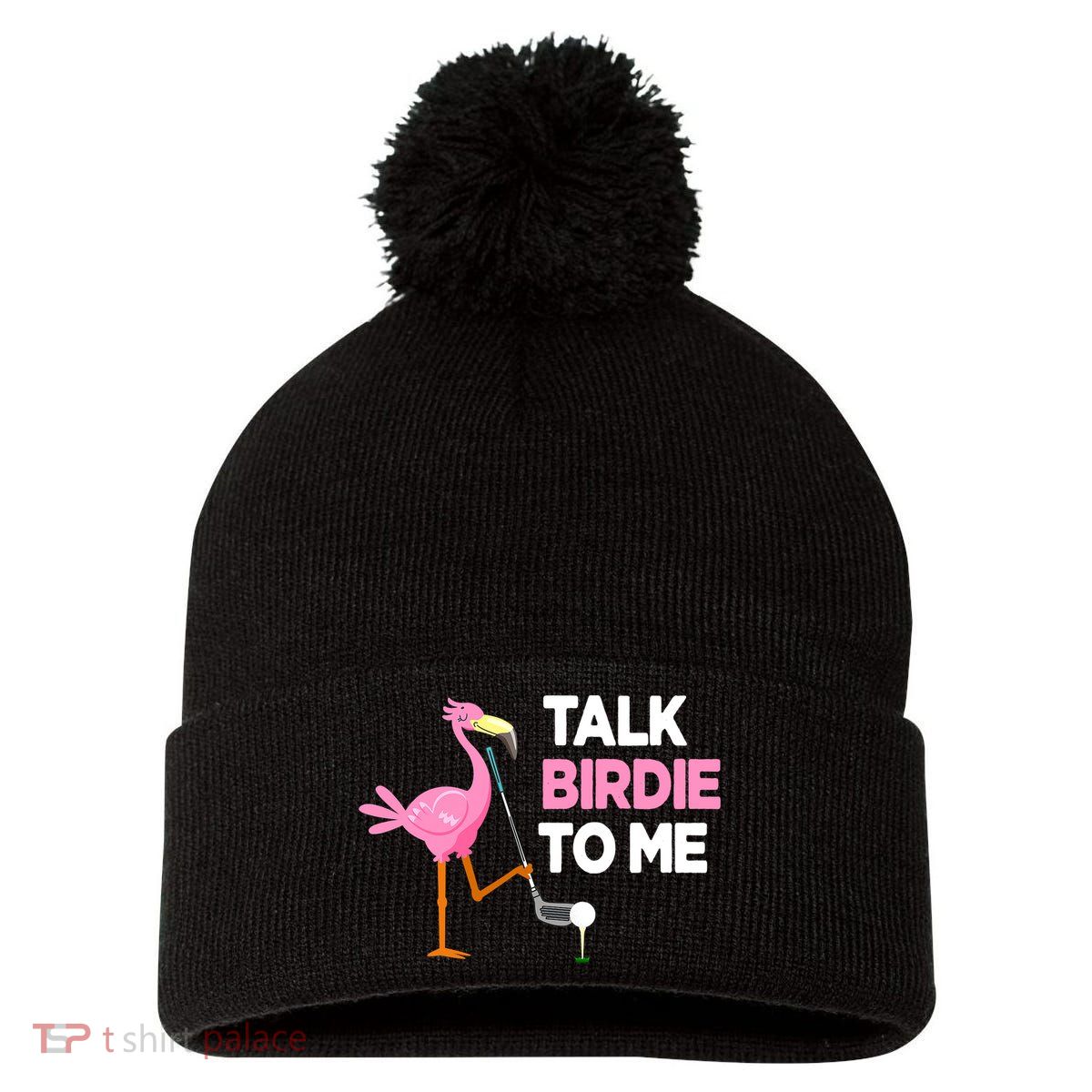 Talk Birdie To Me Flamingo Playing Golf Funny Pom Pom 12in Knit Beanie