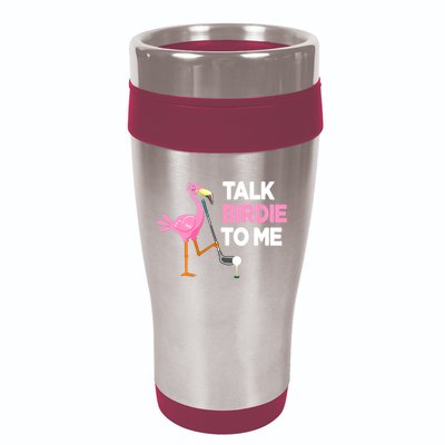 Talk Birdie To Me Flamingo Playing Golf Funny 16oz Travel Tumbler